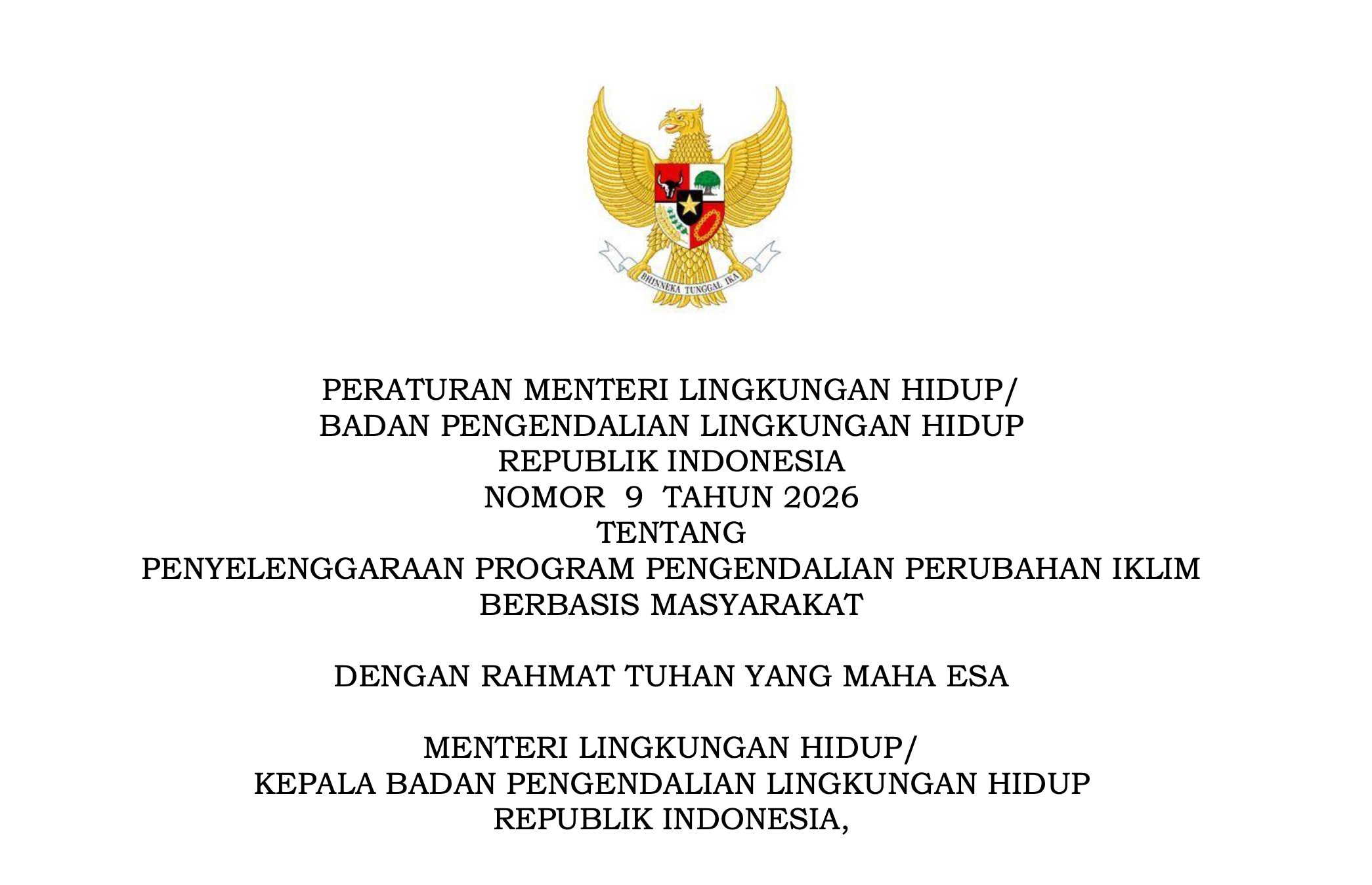 PENYELENGGARAAN PROGRAM PENGENDALIAN PERUBAHAN IKLIM BERBASIS MASYARAKAT